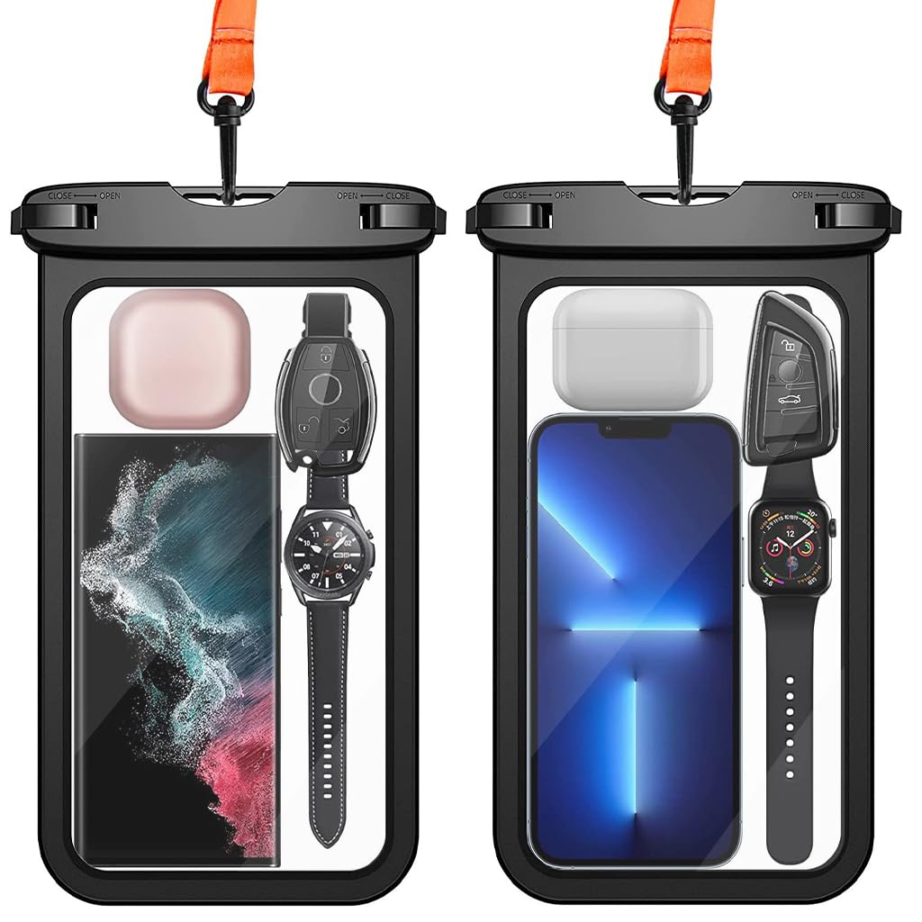 ZORBES® 6-8.5'' Waterproof Phone Pouch with Sling Straps, HD Touch Screen Phone Pouch with Anti-Collision Bumper & Safety Buckles, IPX8 Diving Oversize Phone Valuables Storage Pouch Black