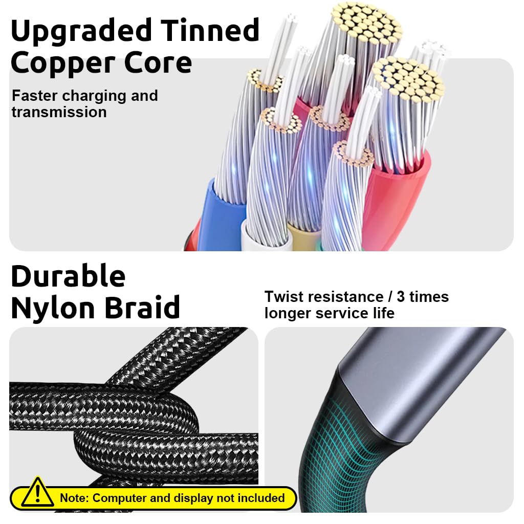 Verilux USB C Extension Cable 6.6 ft for Fast Charging and 10 Gbps Data | 3 in 1 Video Output