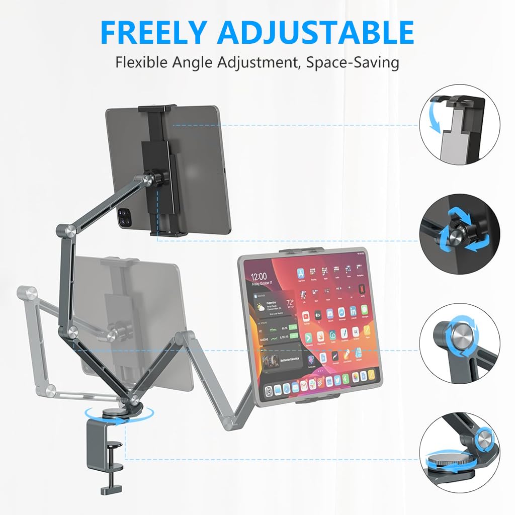 ZORBES® 360 ° Rotatable Desk Phone Stand Tablet Holder Mount, Mobile Screw Clip Metal Phone Mount, Flexible Metal Arm Design, Compatible with Tablets, Phones or 4-15.6" Device