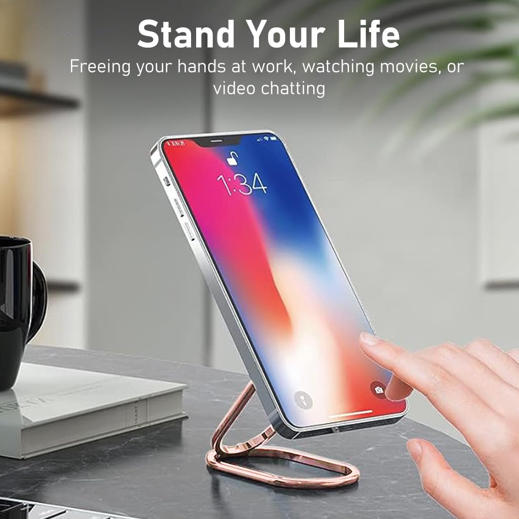 Zeitel® Metal Mobile Stand for Table, Foldable Phone Holder 3M Self-Adhesive Mobile Holder Folding Phone Grip Holder Universal Desktop Phone Stand Mobile Ring Holder for Most Smartphone, Tablet