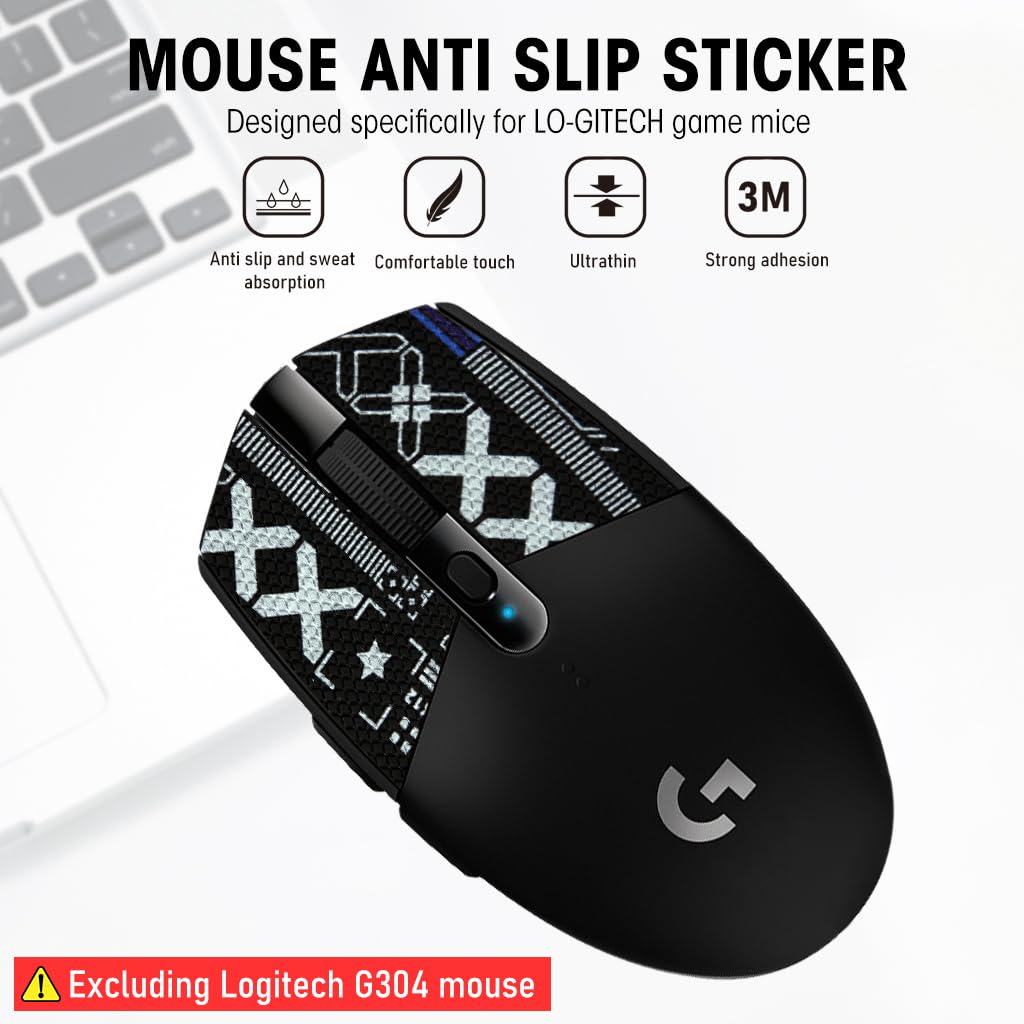 Verilux® Mouse Grip Tape for Lo gitech G102/G304 Gaming Mouse Skin, Pre-Cutted Self-Adhesive Mouse Grip Tape Sweat-Proof Fashion Pattern Mouse Grip Tape (Mouse is NOT Included)