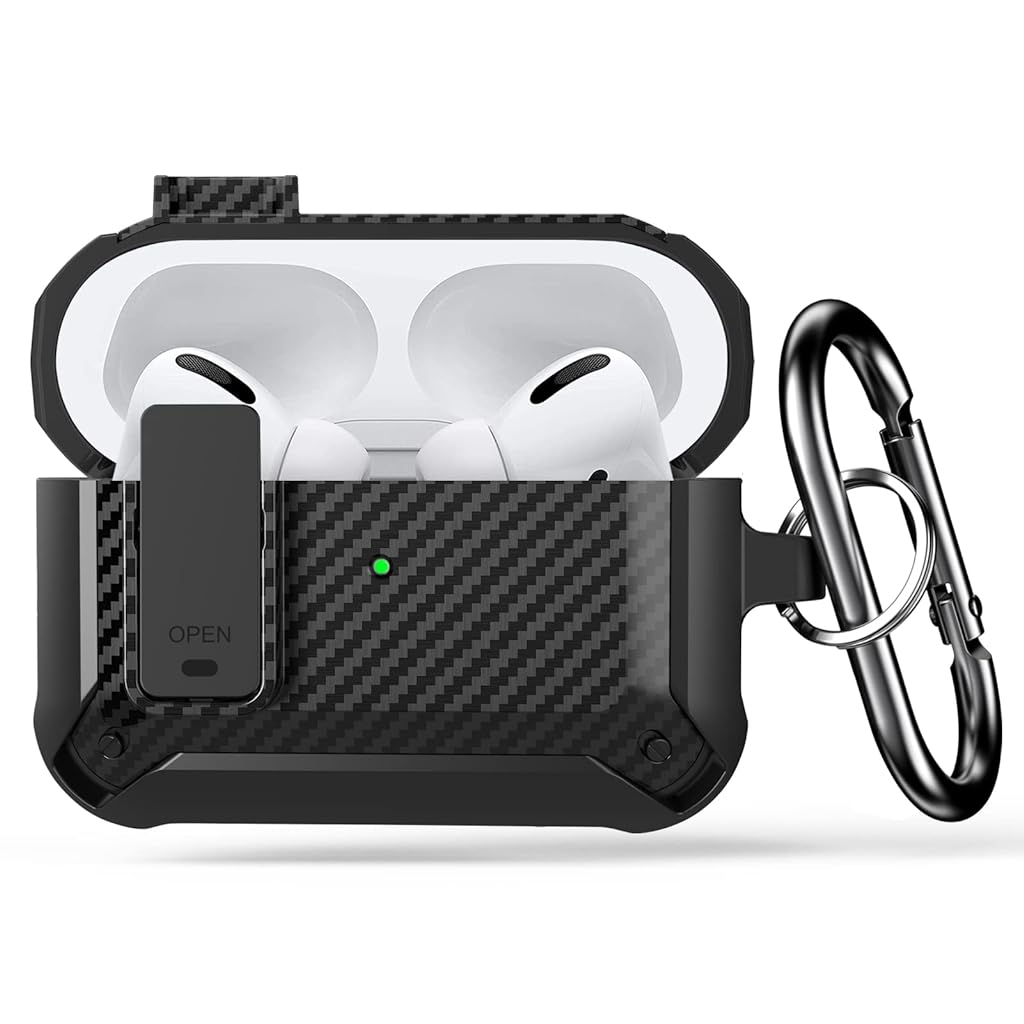 ZORBES® TPU Airpods Pro Case Fashion Carbon Fiber Design Airpods Pro Cover Airpods Pro Shockproof Case with Carabiner Support Wireless Charging,Black