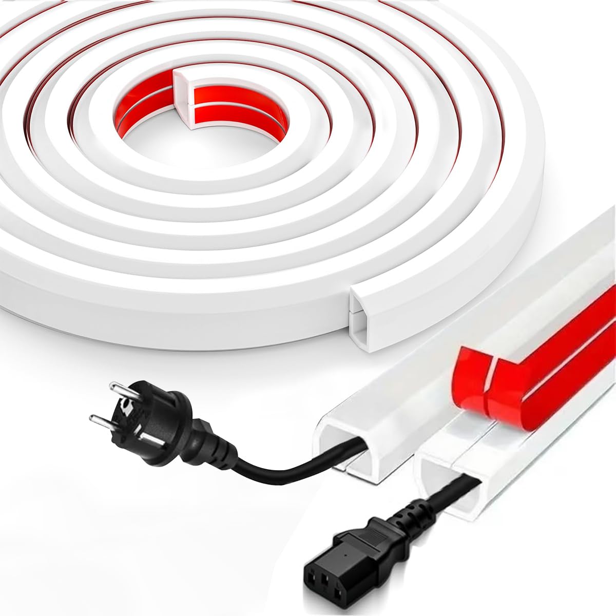 Serplex® Floor Cable Hider PVC Wire Hider Floor Cord Cover Self Adhesive Cord Wall Wire Holder Cuttable Flexible Cover Guider,6.6ft,White