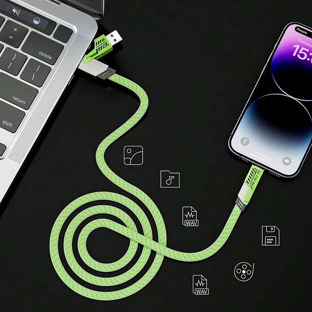 Verilux® USB C Charging Cable USB C Data Cable 4 in 1 USB C to Light-ing USB C to USB A Cable USB A to Ligh-ing Cable Universal PD 27W USB C Cable for Phone, Laptop, Tablets, Green