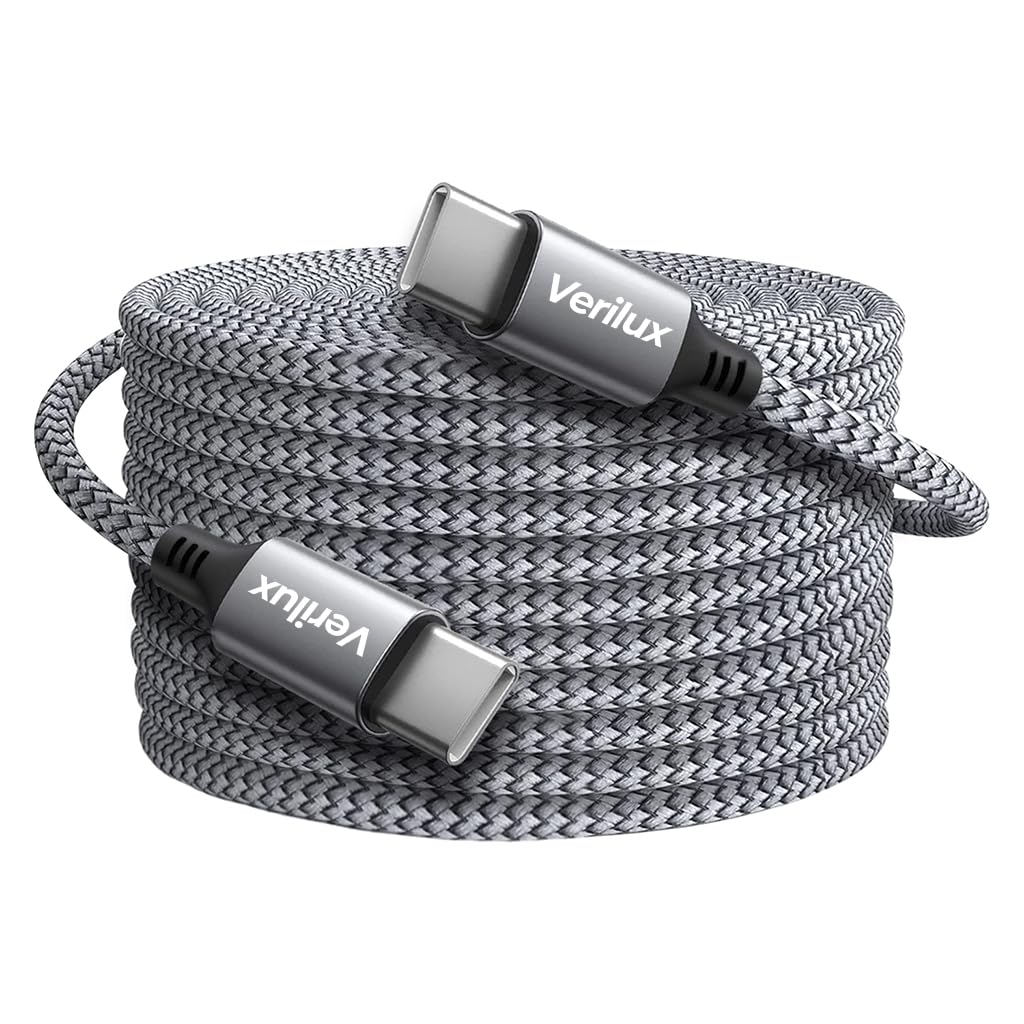 Verilux Type C to Type C Cable with 60W PD Fast Charging and 9.8 ft Nylon Braided Design
