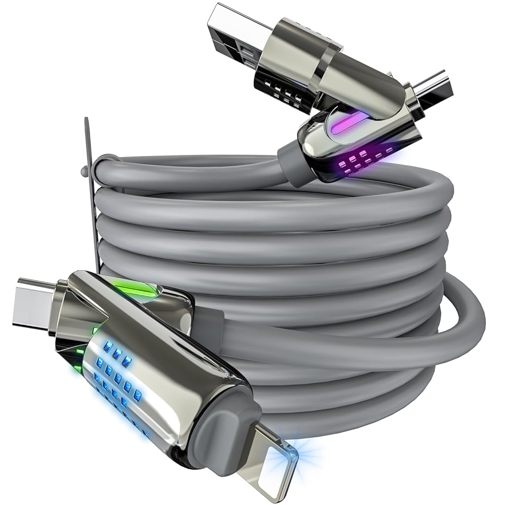 ZORBES® 3.94ft TYPE C To TYPE C Cable for iPhone 15 4 in 1 240W PD Fast Charging Cable with RGB Indicator USB to USB C Cable Light-ning to TYPE C Cable Multi Port Data Cable for Phone, Tablet, PC