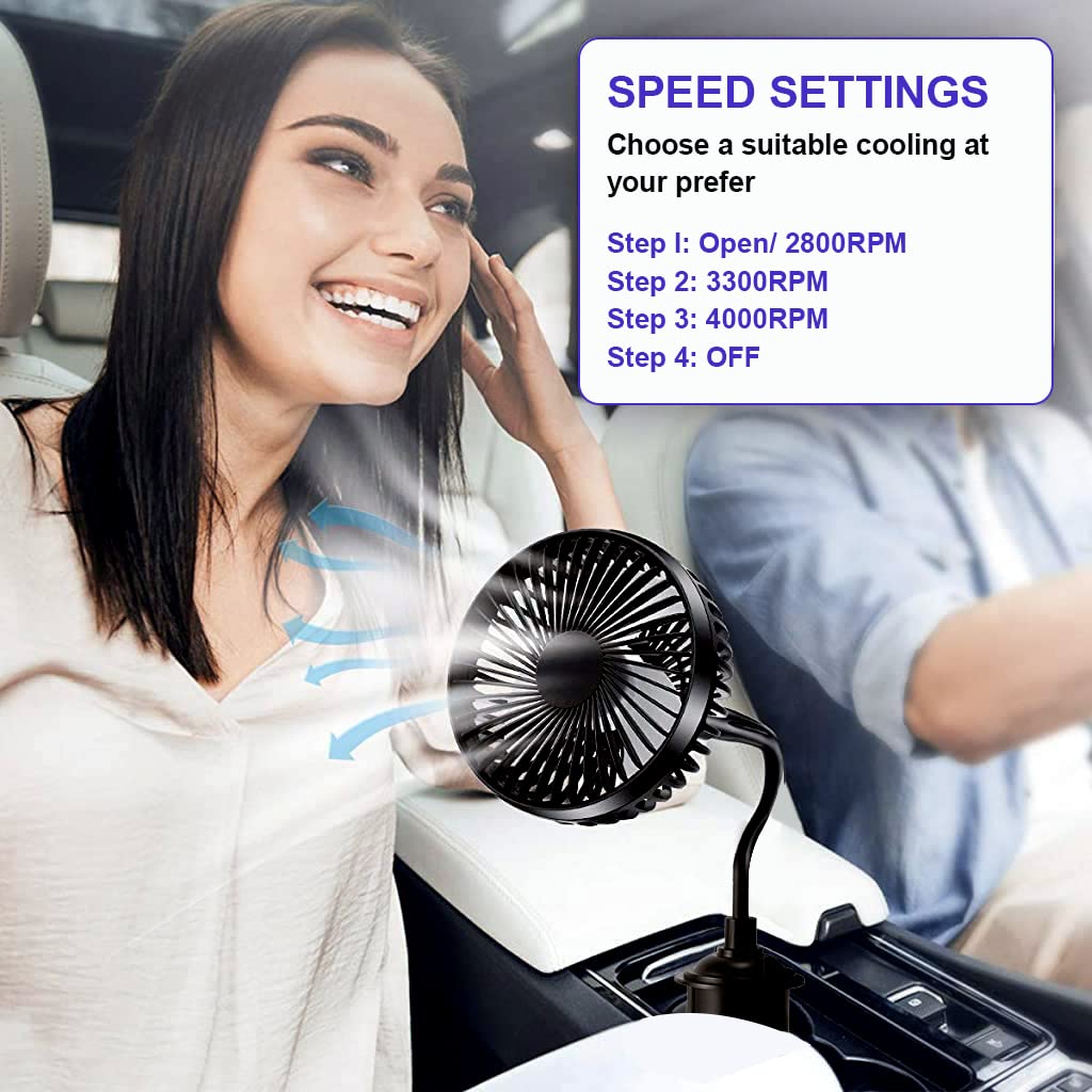 ZORBES® USB Fan for Car, Mini USB Fan for Car Cup Holder, Flexible Fan Angle 3 Speeds Adjustable USB Fan, Plug and Play with Seperate Switch 5W USB Fan for Car, Trunk, SUV use