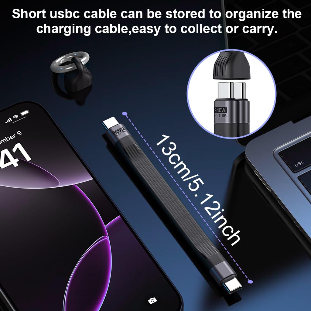 Verilux Type C Cable for Fast Charging with 240W PD Support and Clasp Organizer | 8K Video Output