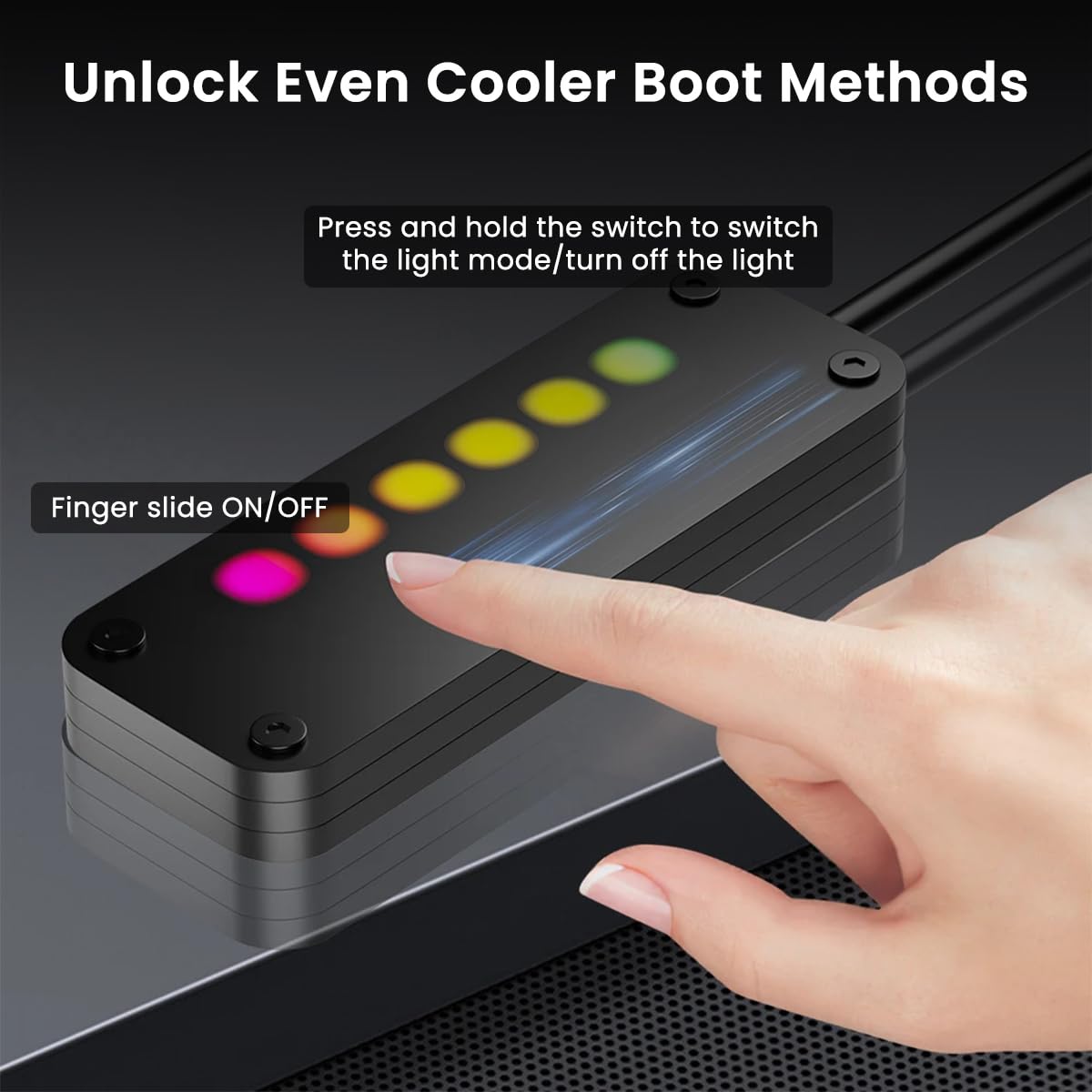 Verilux Desktop Computer Power Switch for PC Mods with 2m Cable and Finger Slide Button | 7 Color LED Touch Control