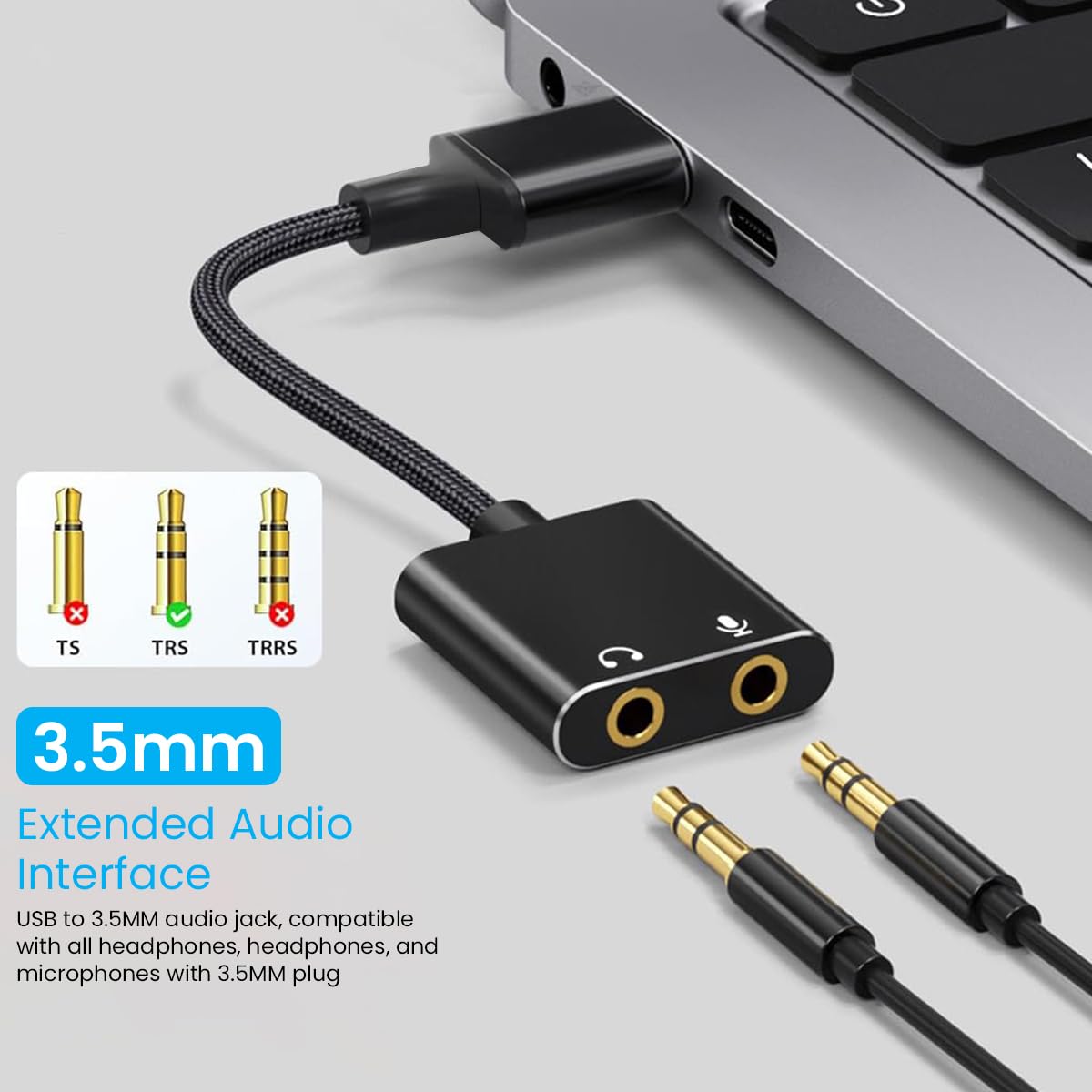 Verilux USB C to 3.5mm Jack Audio Adapter for Gaming and Calls featuring Dual Splitter Design
