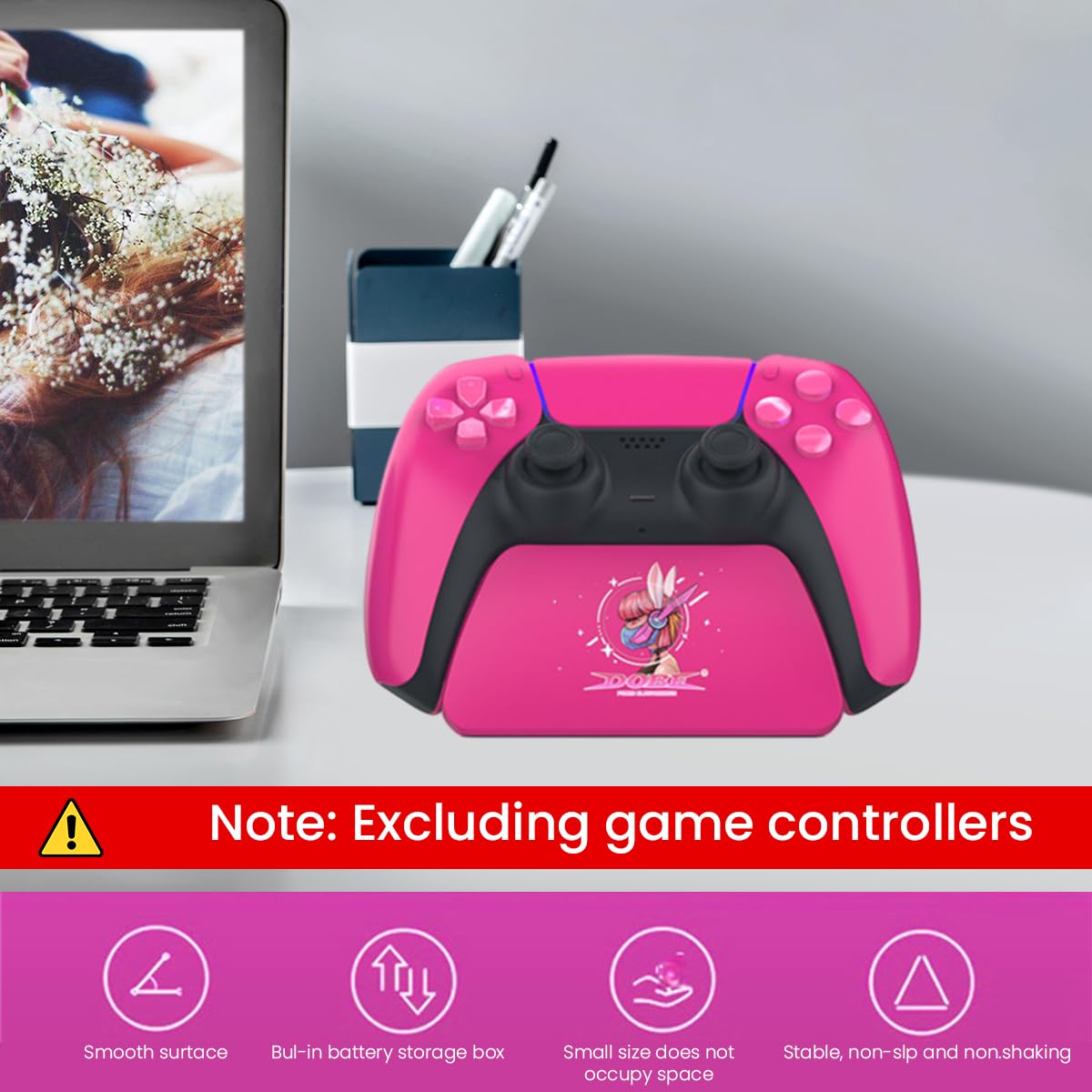 ZORBES® Pink Controller Display Stand Anti-Slip ABS Controller Holder for PS5 Desk PS5 Controller Holder with Decorative Cartoon Sticker PS5 Accessory