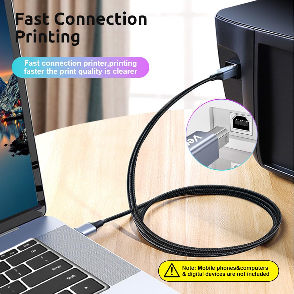 Verilux Printer Cable for HP Canon Epson Dell and More featuring 10ft Length and Nylon Braid