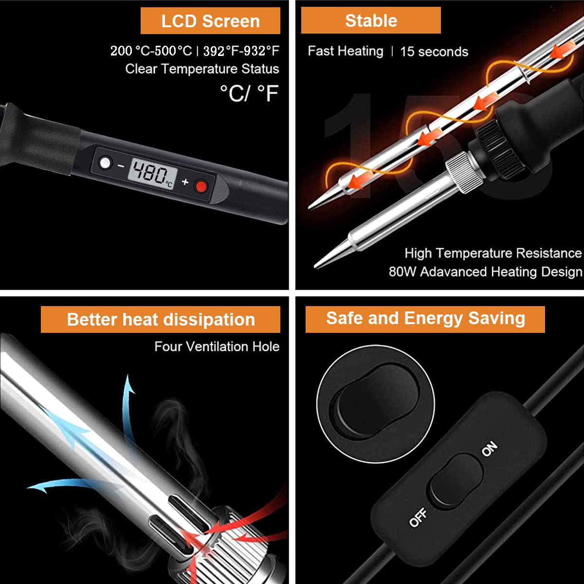 Serplex® Soldering Iron Kit with 5 Different Soldering Tips, 80W/220V 200-500°C Temperature Adjustable Soldering Iron with LCD Digital Display Welding Tool Fast Heating Solder Iron