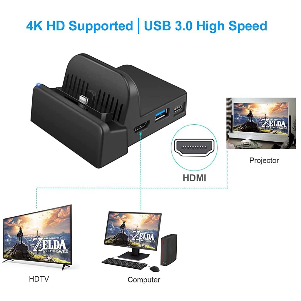 ZORBES® Switch Dock for Switch, Switch Gaming Console Dock, Switch Dock for TV with 4K HDMI/USB 3.0/ USB-C Ports, Immersive Game Experience, Replacement for Official Switch Dock, No Switch Included