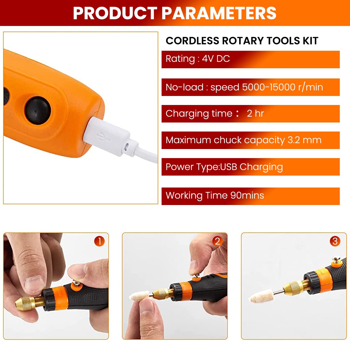 45 pcs Mini Cordless Drill Machine 900Ah (Orange)