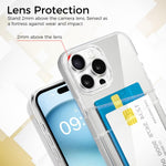 ZORBES Phone Case for iPhone 15 Pro Max with 2 Card Holder and 2mm Lens Protector | Clear Soft TPU Cover
