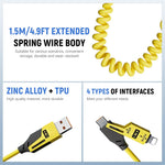 Verilux 4 in 1 Type C Cable for Fast Charging with PD65W and Spring Coiled Design | 480Mbps Data Transfer