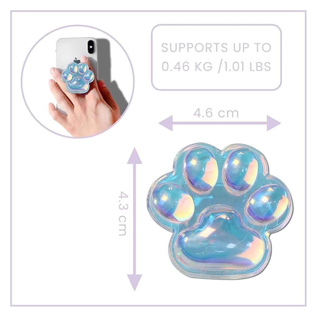 ZORBES® Cute Cat Paw Phone Grip 3D Phone Grip Retractable Self Adhesive Phone Grip Crystal Blue 3D Jelly Cat Paw Phone Grip Mobile Phone Grip Stand Holder