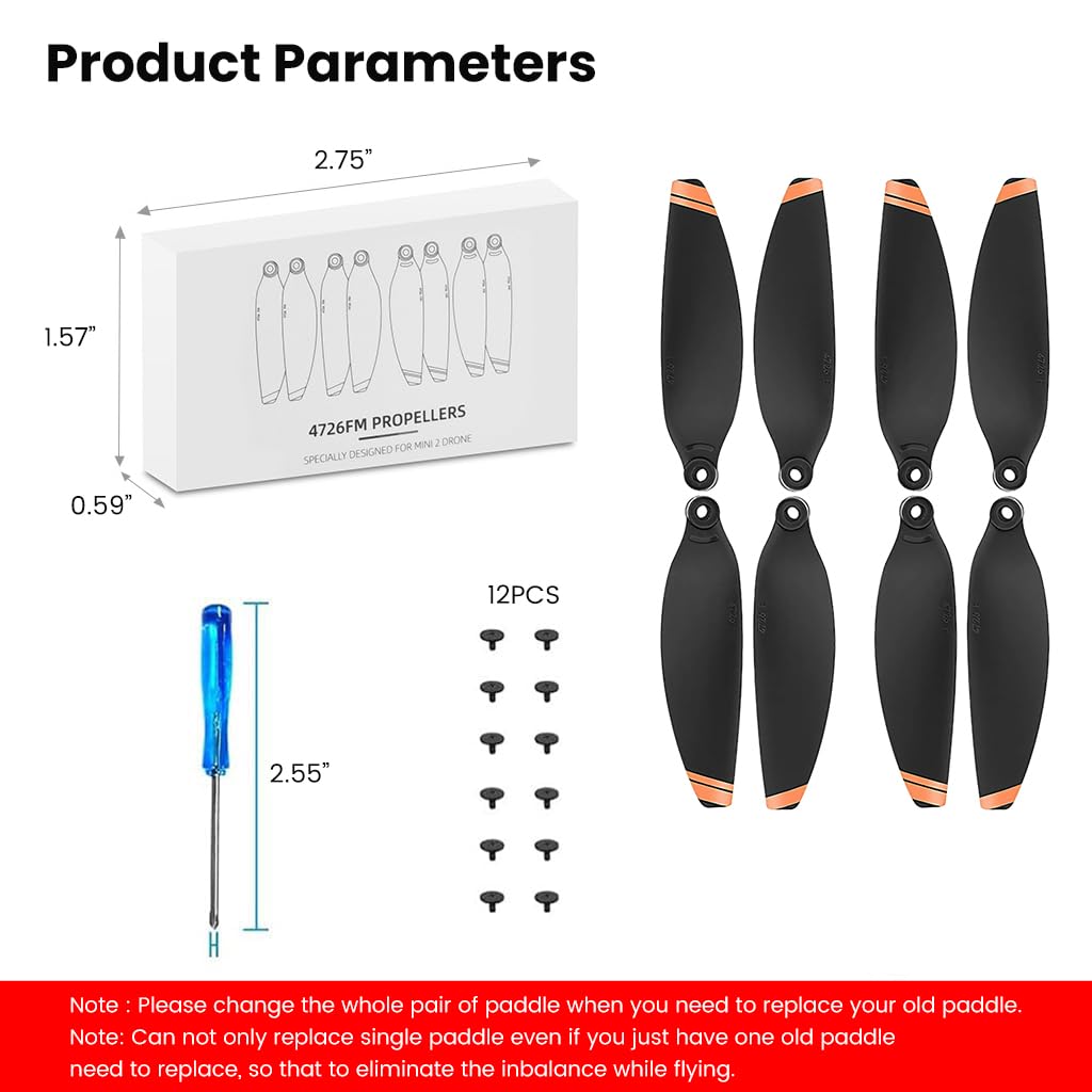 ZORBES® DJI Mini 2 Propeller 8pcs DJI Mini 2 Propeller Blades Replacement for DJI Mini 2, Ultral Lightweight Silent Flight Propeller Set with Screwdriver and 12 Screws, No DJI Mini 2