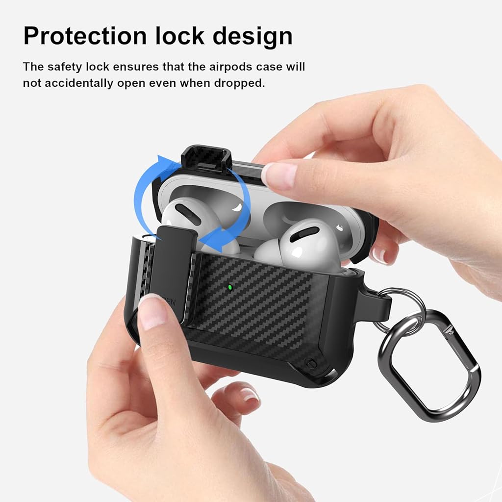 ZORBES® TPU Airpods Pro Case Fashion Carbon Fiber Design Airpods Pro Cover Airpods Pro Shockproof Case with Carabiner Support Wireless Charging,Black