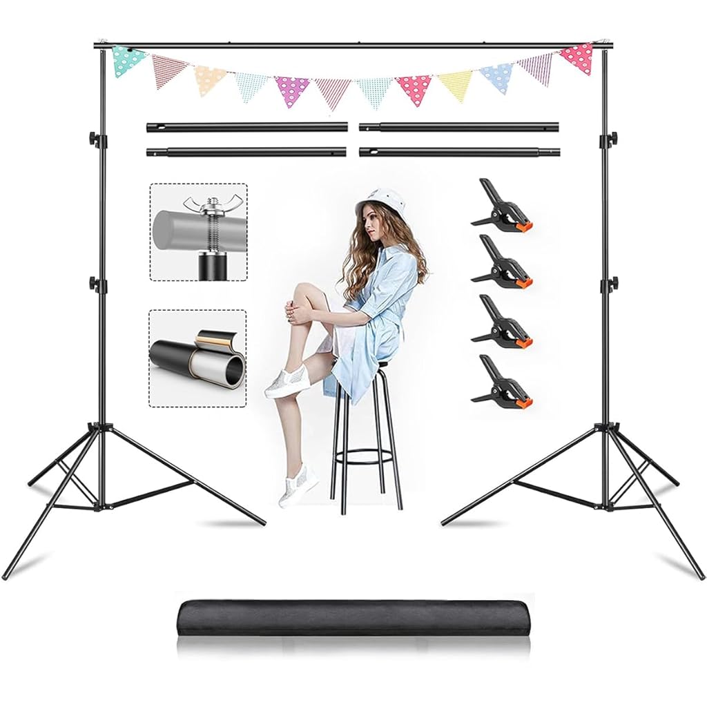 ZORBES® Backdrop Stand for Photostudio Metal Extendable Tripod Feet Backdrop Stand with Adjustable Height 6.6ft (H) x9.8ft(W) Backdrop Stand with Assembly Crossbars, 4 Background Clips, Storage Bag