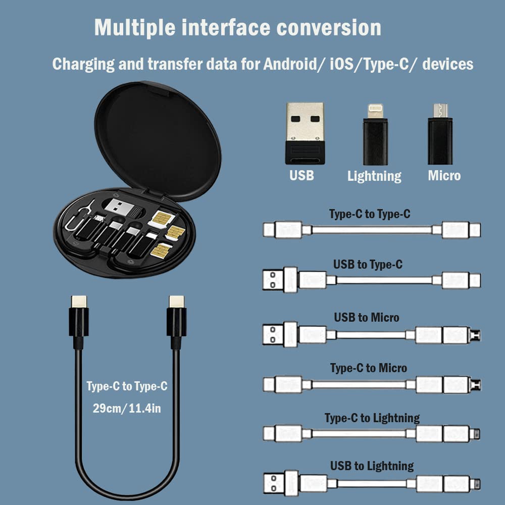 ZORBES® USB C to USB C Cable Adapter Kit with Lightning Adapter & Android Adapter USB Adapter, SIM Eject Pin for Data Transfer, Charging, SIM Card Storage USB Adapter Cable Kit with Storage Box