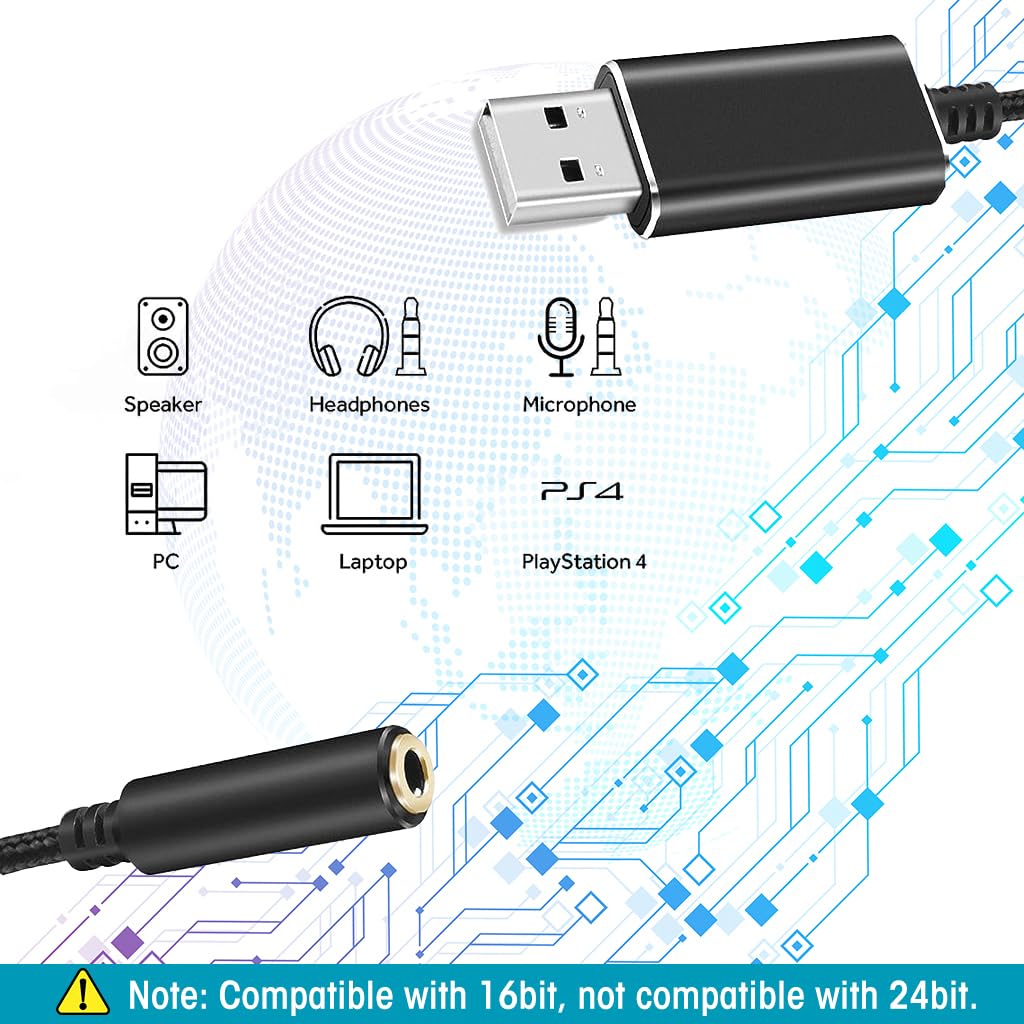 Zeitel® USB to 3.5 mm Jack Audio Adapter, USB Sound Card USB to 3.5mm Jack USB Audio Adapter USB to Aux Converter USB External Stereo Sound Adapter Converter for Laptop, PS4, Headset, Microphone