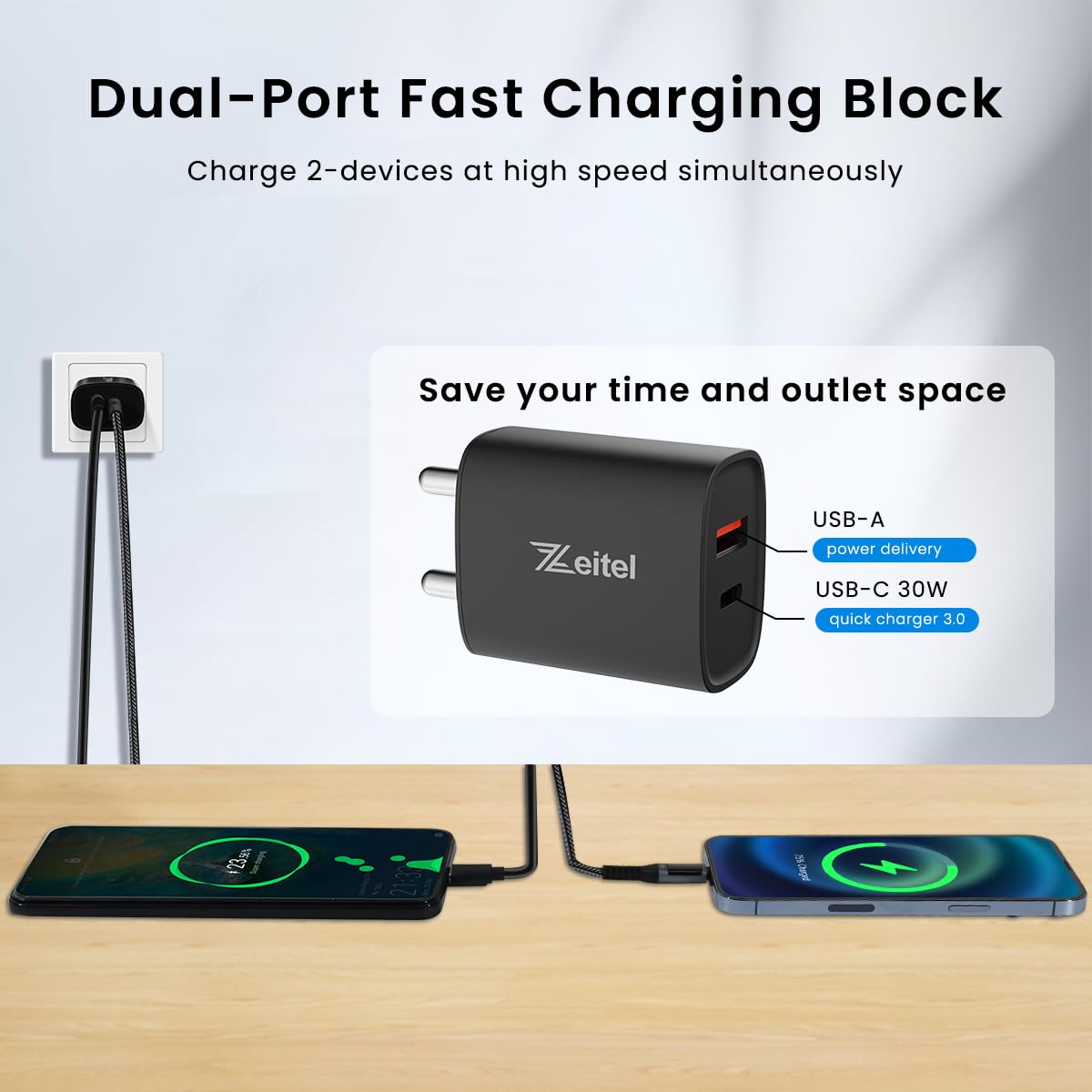 Zeitel® Apple Charger 30W Fast Charging Power Adapter and 30W iPhone Cable with LCD Lighting iPhone Charger for iPhone 13/13Pro/13Pro Max/14/14Pro/14Pro Max Apple Charger and Cable