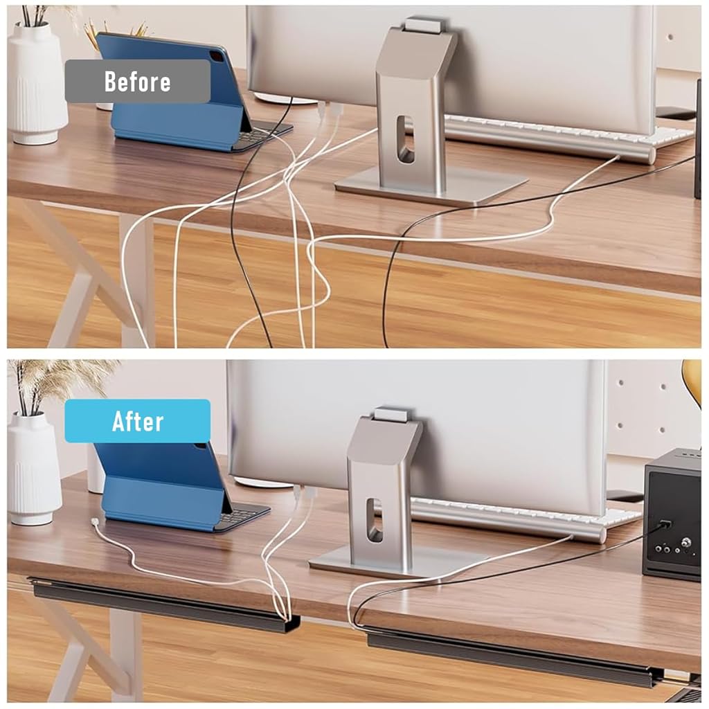 Serplex® 2Pcs Cable Management Under Desk, 15.7" Self-Adhesive Cable Organizer, No Drilling Under Desk Cable Management Tray Adhesive Under Desk Cable Channel Organizer Cable Management Rail