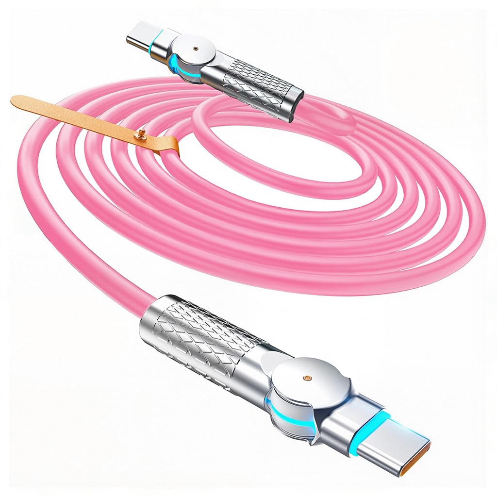 ZORBES® 240W Type C Cable Fast Charging with LED, 9.8Ft 180 Degree No Tangle PVC C Type Charger Cable with 480Mbps Data Transmission USB C for iPhone 17/17 Pro/17 Pro Max/16/15, Galaxy S25/S24, Pink