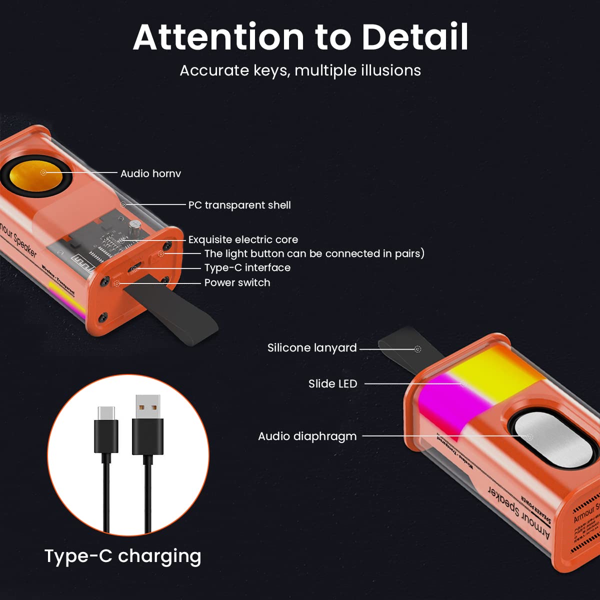 ZORBES® USB Bluetooth Speaker 7-Color LED Cordless Music Speaker HiFi Indoor Outdoor BT 5.0 Speaker with Silicone Handstrap, 500mAh Speaker Music Player Creative Bluetooth Speaker Birthday Gift