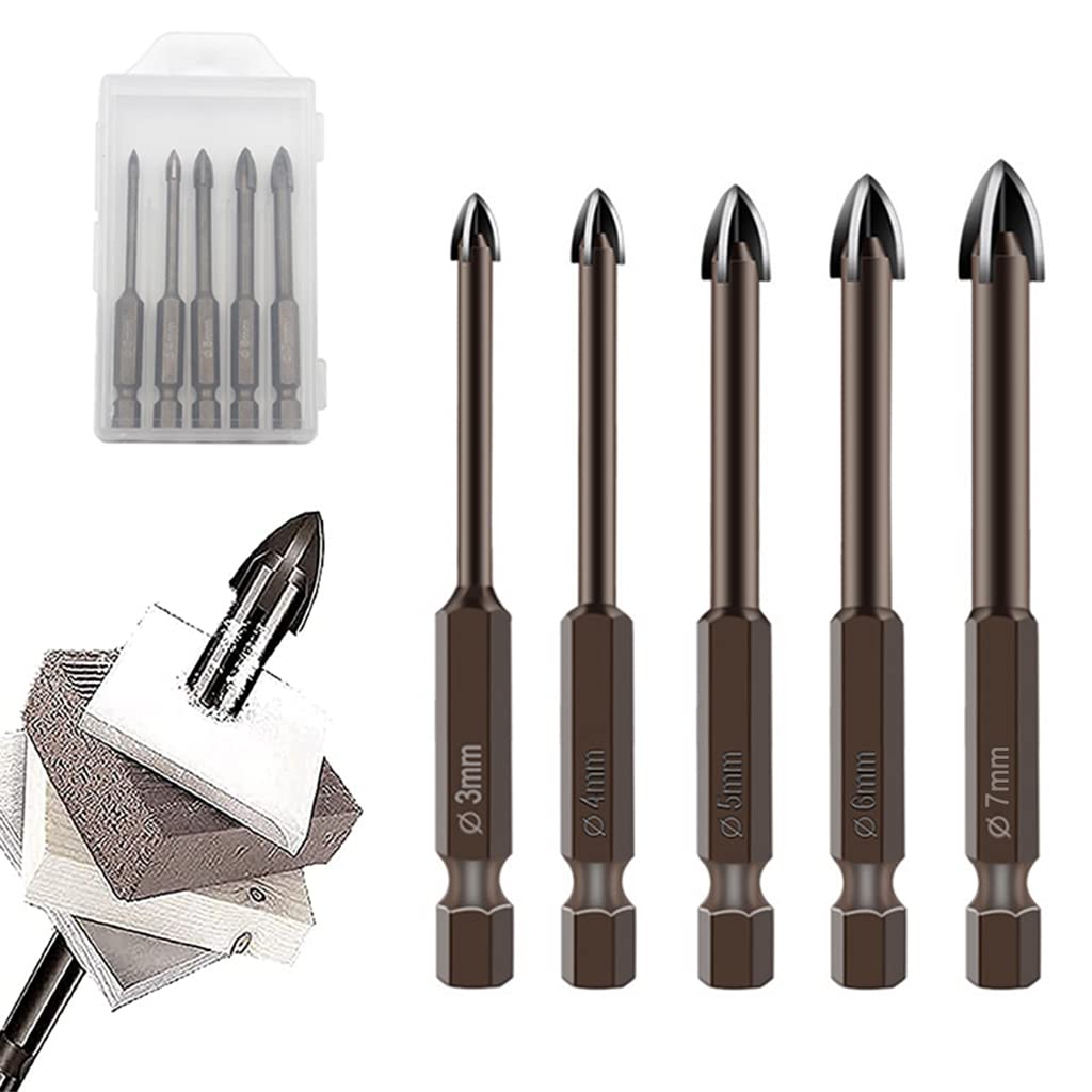 Serplex 5PCS Carbide Tip Drill Bit Set for Glass Ceramic Tile & Concrete
