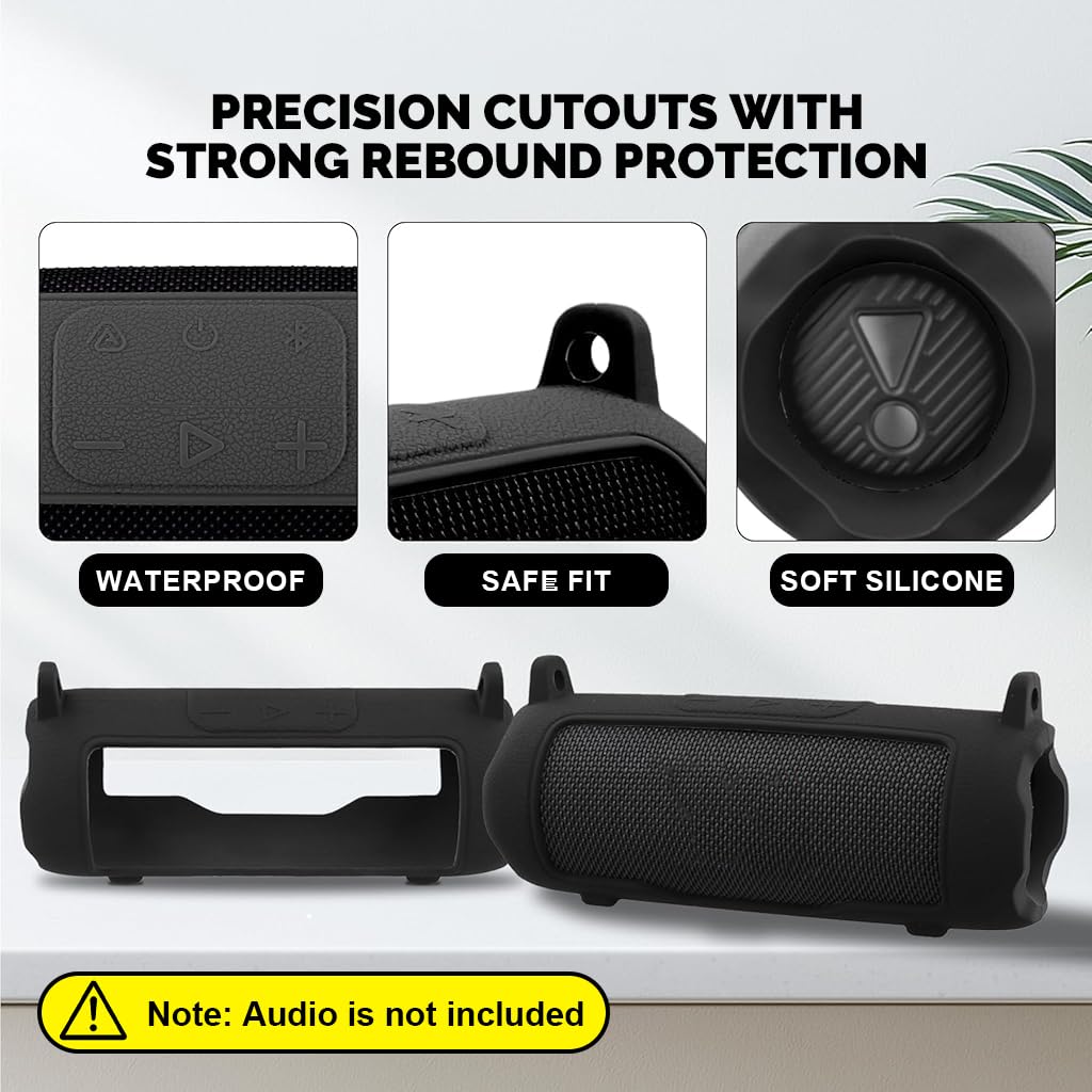 ZORBES® Silicone Case for JBL Flip 7 Portable Waterproof Speaker, Portable Travel Soft Cover with Shoulder Strap, Protective Skin Case (Black Case Only)