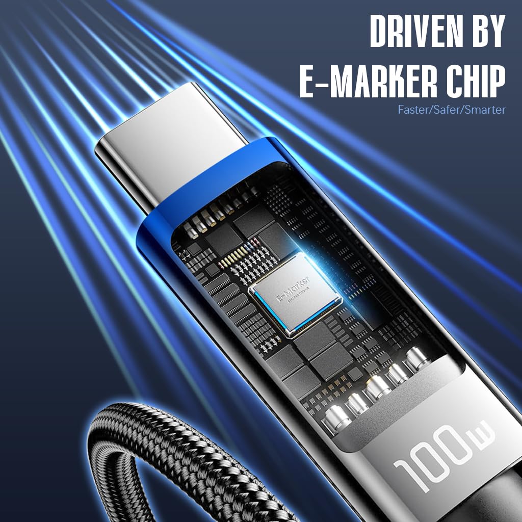 Verilux® PD100W TYPE C to TYPE C Cable for Phone LCD Power Display 6.6Ft TYPE C Fast Charging Cable Support480Mdps Data Sync Travel Nylon Braiding TYPE C Cable for Phone, Tablet