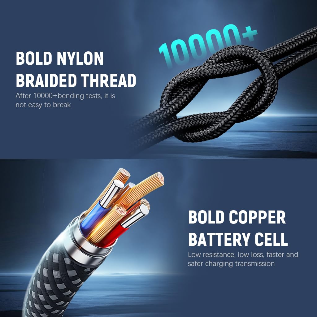 Verilux® PD100W TYPE C to TYPE C Cable for iPhone 15 Digital LCD Power Display TYPE C Fast Charging Cable Support480Mdps Data Sync 3.3Ft Travel Nylon Braiding TYPE C Cable for Phone, Tablet,