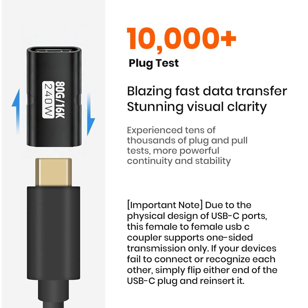 ZORBES 2 Pack USB C Female to Female Adapter 240W 80Gbps USB C Coupler
