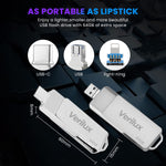 Verilux Pendrive 64GB for iPhone and Android with 3 in 1 USB A Type C Lightning Ports | Metal Mini Design