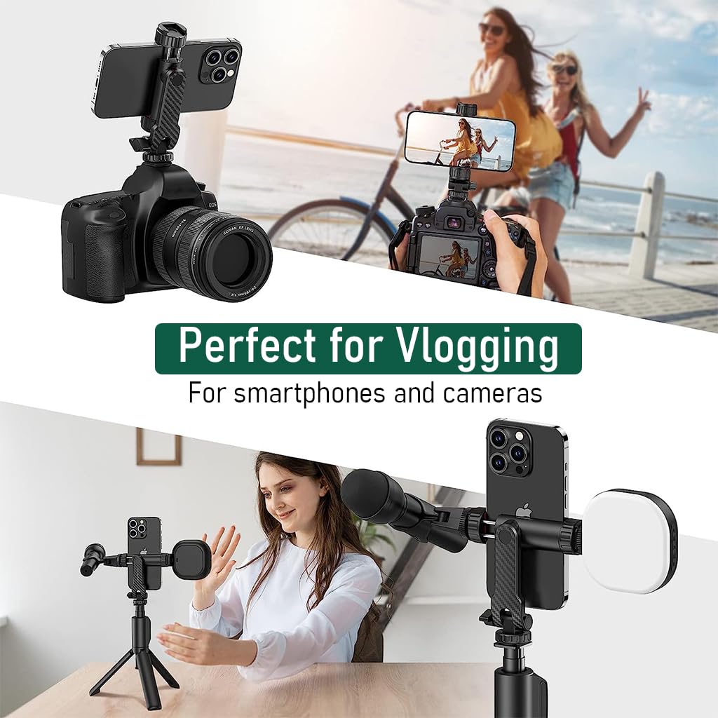 ZORBES® Phone Mount for Tripod Stand, Smartphone Mount Adapter for Tripod Stand Retractable Phone Holder 360° Rotates and 180° Tilts Angle Universal 1/4" Mount Phone Holder for Tripod, Camera