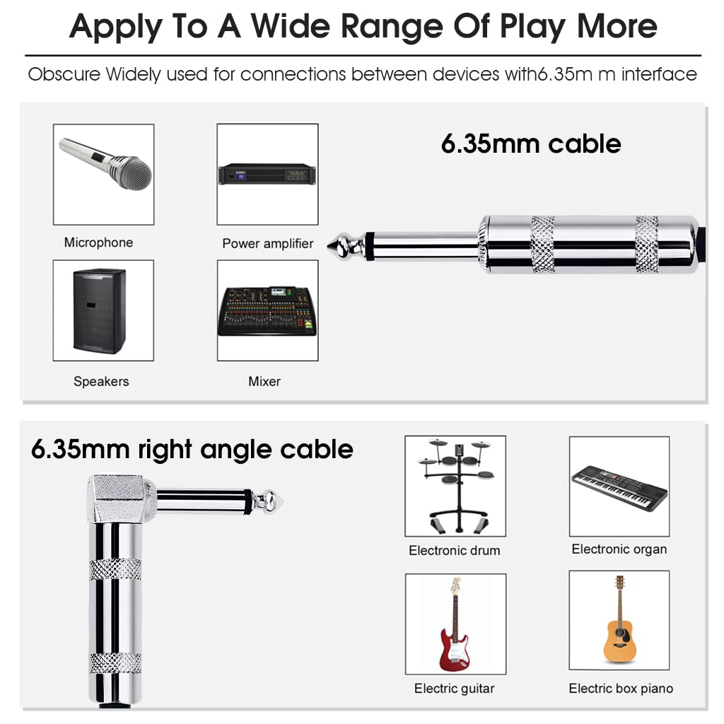 ZORBES® Guitar Cable 10FT, 6.35mm Guitar Jack Cable, Electric Instrument Cable Bass AMP Cord for Electric Guitar, Bass Guitar, Electric Mandolin, Pro Audio 1/4" Right Angle to Straight, Black