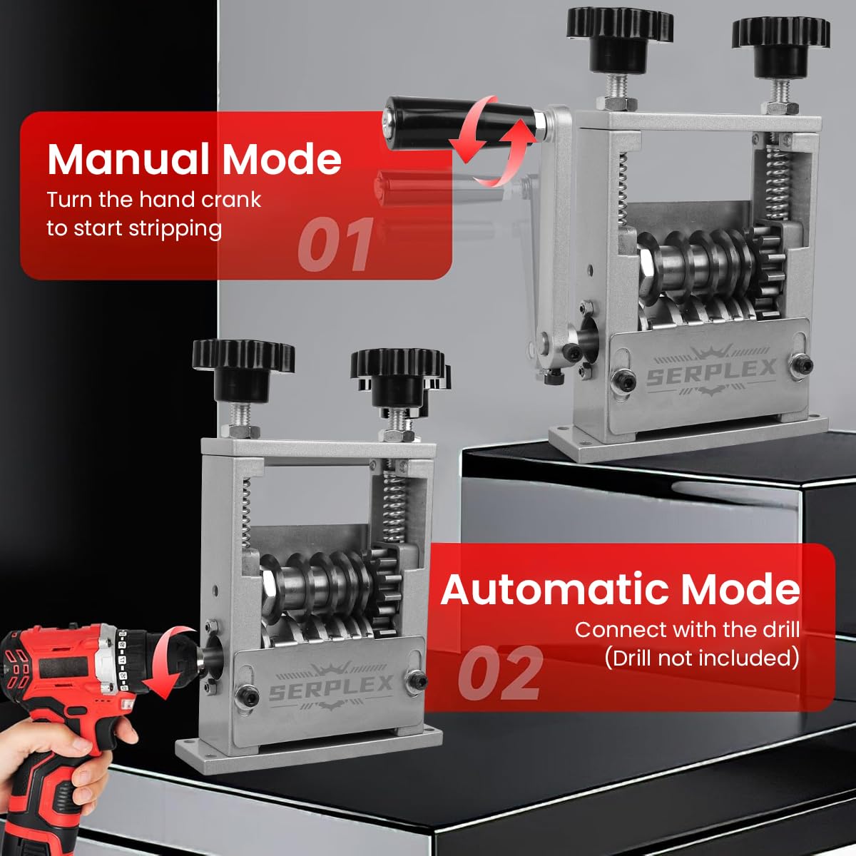 Serplex® 6-IN-1 Manual Wire Stripper Machine for Drill-Operated Wire Stripper Tool with Hand Crank 3-17mm Diameter Cable, Manual Stripping Machine Featuring 6 Tracks & 5 Carbide Blades