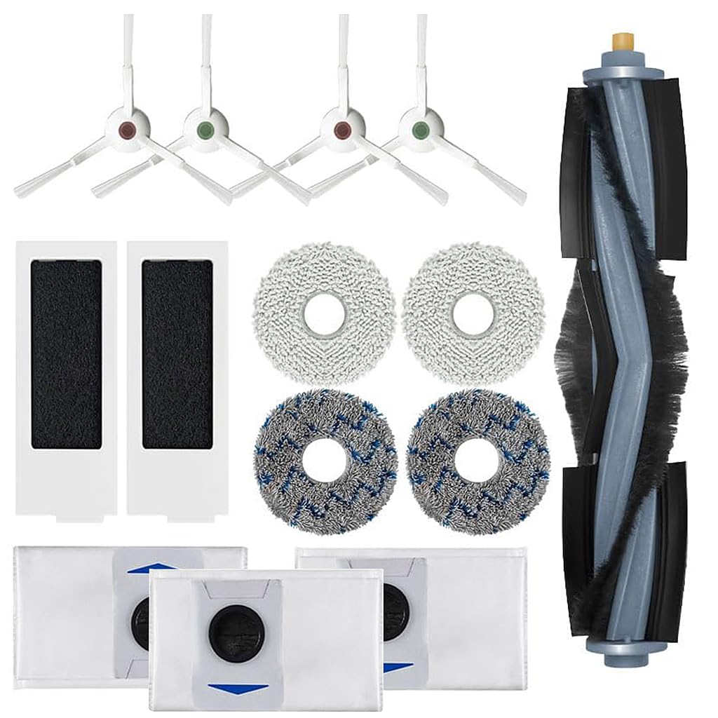 Verilux® 14Pcs Replacement Accessories for ecovacs deebot T20 Omni /PRO/MAX T20 Pro/Max Plus Robot Vacuum Accessorise Kit, 1 Main Brush, 4 Side Brushes, 4 Mop Cloth, 3 Dust Collection Bags, 2 Filters