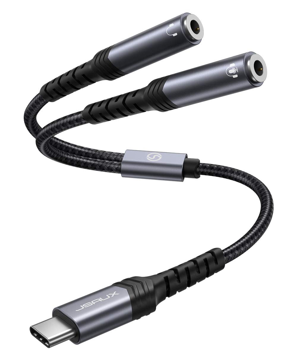 Verilux® 2 in 1 Type C to 3.5 mm Adapter, Dual C Type to 3.5 mm Audio Connector with 2 Female to 1 Male Audio Stereo Y Splitter Cable for PS5, Xbox, Switch, Gaming Headset, Smartphone, Tablet, Laptop