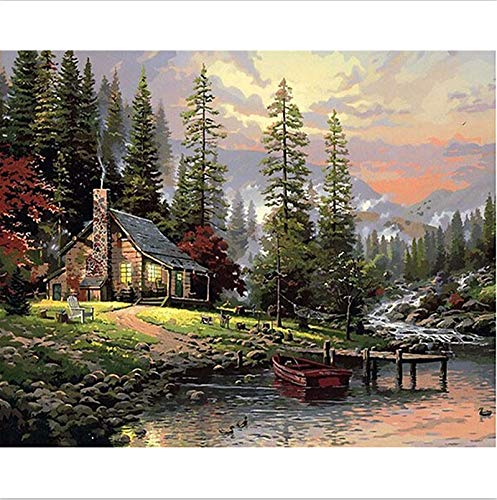 ZORBES® Canvas Nature Painting Kit, Hut in The Woods, 40 x 50 cm