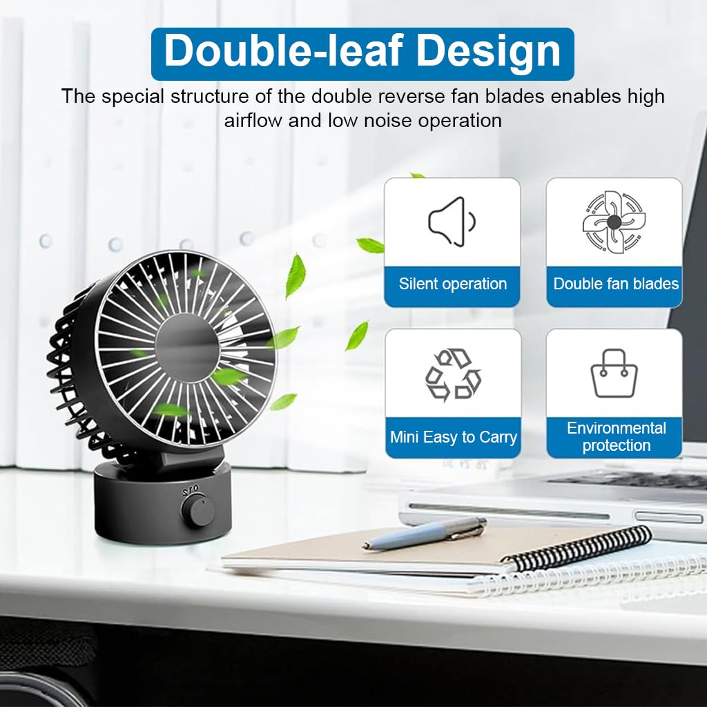 Verilux Desk Fan for Office and Travel with 2 Speed Control and 5.4 in Compact Design | USB Powered Quiet Cooling Black