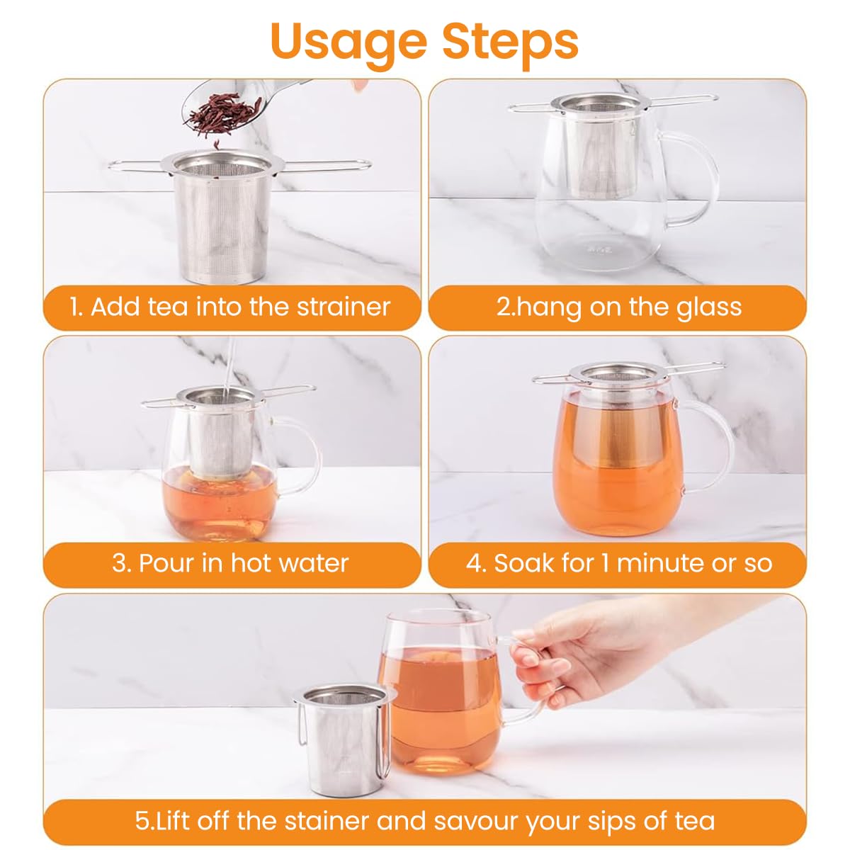 Zeitel® 304 Stainless Steel Tea Infuser Tea Strainer with Folding Ears Tea Filter for Loose Tea Chamomile, Green Tea Loose Leaves 5 inches Fine Mesh Strainer for Teapots, Cups, Mugs