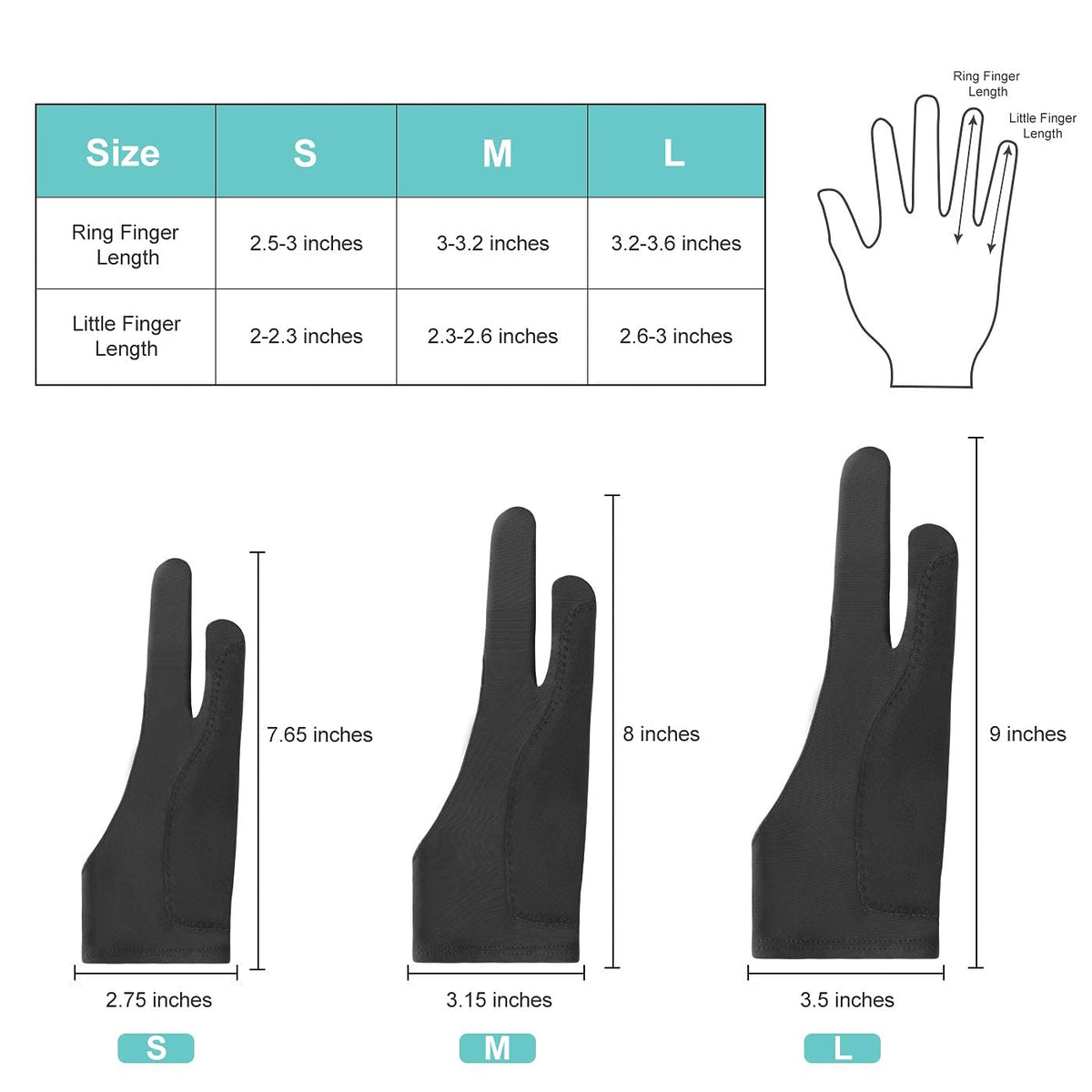 Zeitel® 1 Pair Artist Gloves Digital Drawing Glove Two Finger Glove for Wacom Tablet Artist Gloves, Graphic Drawing Gloves Tablet Gloves