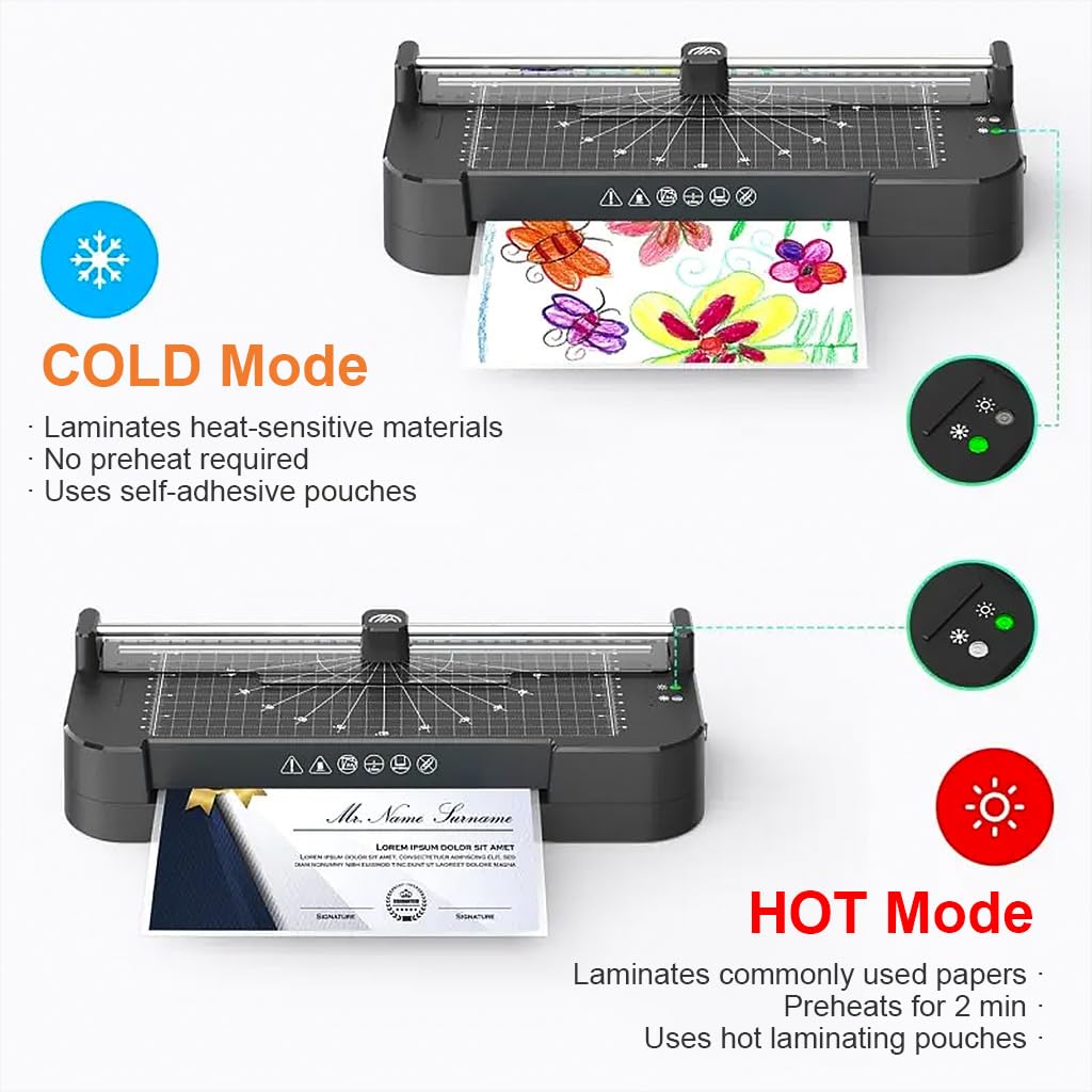 ZORBES® Lamination Machine All in One, A3/A4/A5/A6 Jam Prevention Laminating Machine with Trimmer, Hot & Cold Laminator, 90s Fast Warm Up Lamination Machine A3 A4 Size for Home Office School