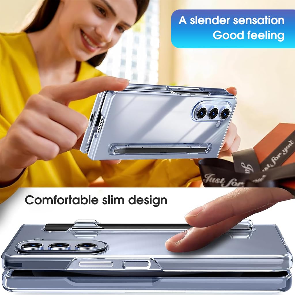 ZORBES® Phone Case for Samsung Galaxy Z Fold 5 Fashion Bi-fold One-Piece PC Phone Case with HD Transparent 6.3-inch Front Display Cover & Intergrated S Pen Holder