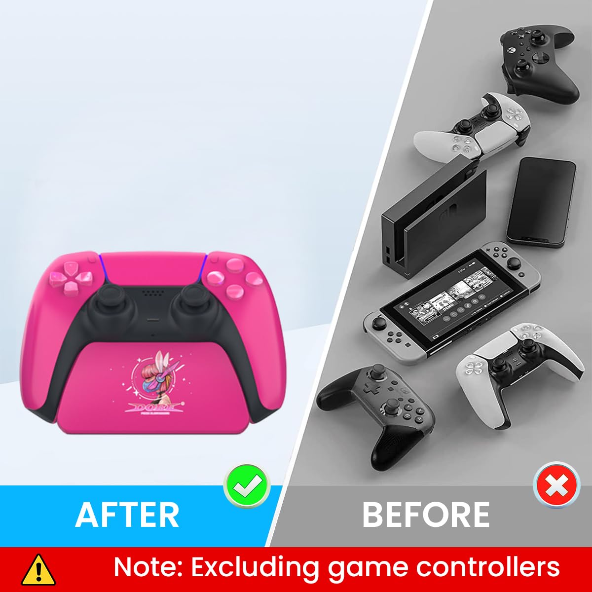 ZORBES® Pink Controller Display Stand Anti-Slip ABS Controller Holder for PS5 Desk PS5 Controller Holder with Decorative Cartoon Sticker PS5 Accessory