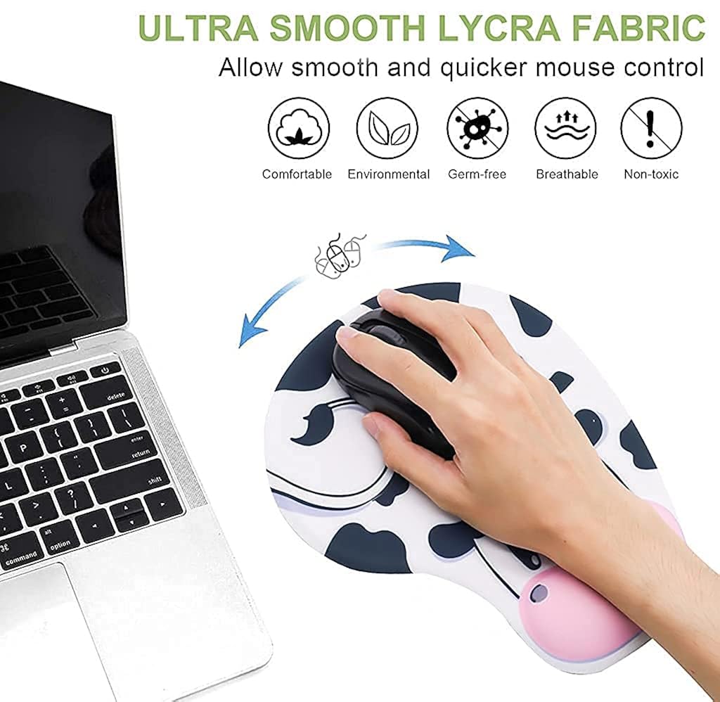 ZORBES® Mouse Pad with Wrist Rest Non-Slip Backing Cow Anime Cute Gel Easy-Typing Pain Relief for Gaming Office Computer Laptop 3PCS